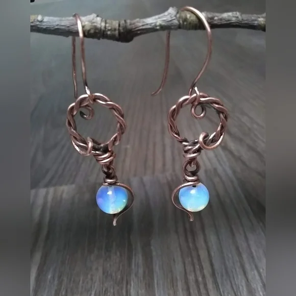 Handmade Copper & Opalite Drop Earrings - Picture 2 of 7